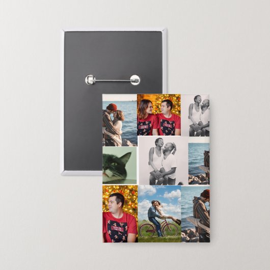 9 Photo Custom Personalized Collage Button (Vorderseite/Rückseite)
