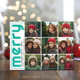 9 Photo Offset - Bold Merry - Christmas Teal - Feiertagspostkarte