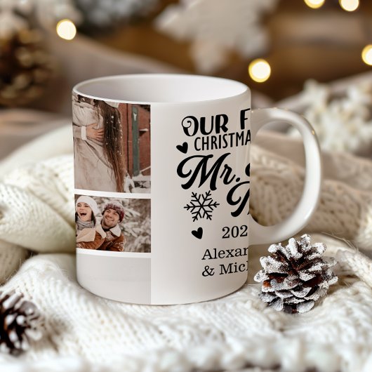 9 Photo Snowflakes Christmas Mr and Mrs Zweifarbige Tasse