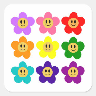 9 Regenbogen-Stolz-Farben Blumen LGBT Quadratischer Aufkleber