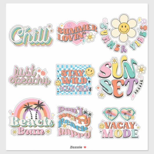 9 Retro Tropical Summer Beach Neon Sticker (Blatt)