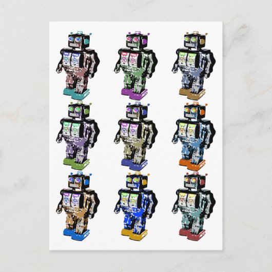 9 Roboter farbig Postkarte (Vorderseite)