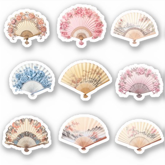 9 Rokoko Handfan, kundenspezifisch geschnitten Vin Aufkleber (Vorderseite)