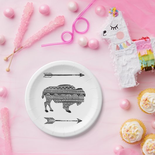 9" Round Paper Plate Boho Buffalo Tribal Muster B Pappteller (Party)