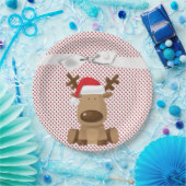 9" Round Paper Plate Rentier Christmas XMAS Polka Pappteller (Party)