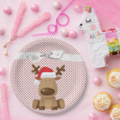 9" Round Paper Plate Rentier Christmas XMAS Polka Pappteller (Party)