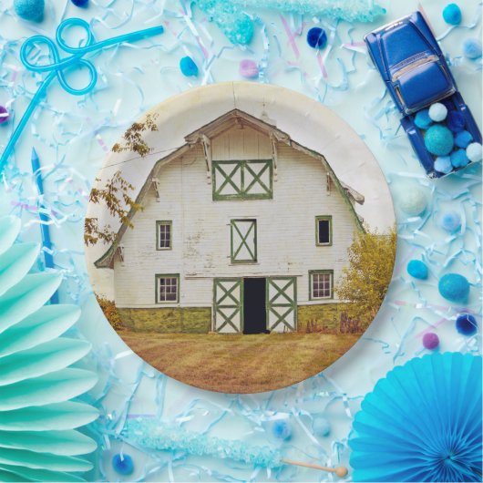 9" Round Paper Plate Sunset Barn Country Rustic Fi Pappteller (Party)