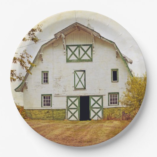 9" Round Paper Plate Sunset Barn Country Rustic Fi Pappteller (Vorderseite)