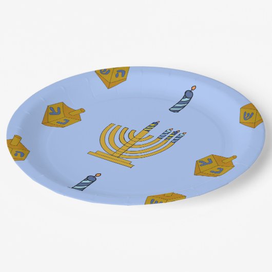 9" runde Papierplatte Chanukah Pappteller (Schrägansicht)