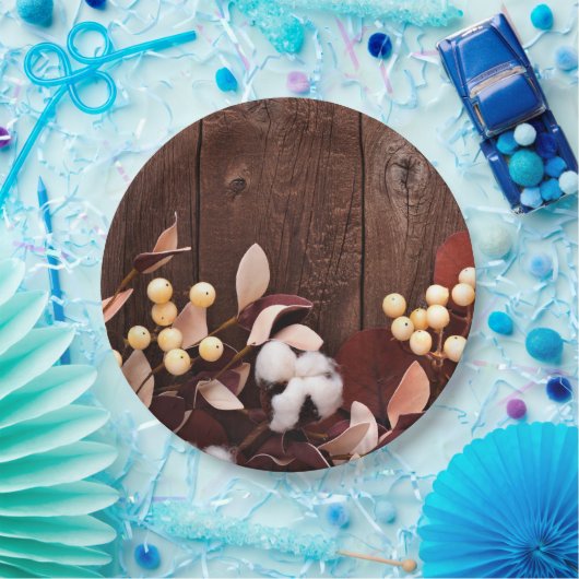 9" Rundpapier-Baumwollzweig auf der Dunkelholz-Str Pappteller (Party)