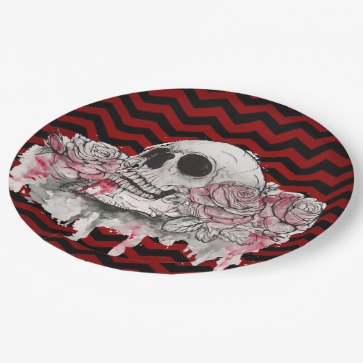 9" Rundpapier Rose des Schädels aus Platten Zickza Pappteller (Schrägansicht)