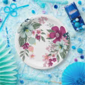 9" Rundpapier - Tropische Blume auf Weiß Pappteller (Party)