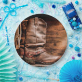 9" Rundpapierplatte Cowboy Boots Barnholz Rustikal Pappteller (Party)