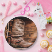 9" Rundpapierplatte Cowboy Boots Barnholz Rustikal Pappteller (Party)