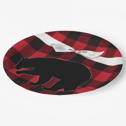 9" Rundpapierplatte Rotes Buffalo Karierter Bärens Pappteller (Schrägansicht)