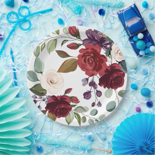 9" Rundpapierplatte Weiße Rosen Gold Geometric Pappteller (Party)