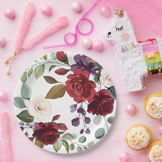 9" Rundpapierplatte Weiße Rosen Gold Geometric Pappteller (Party)