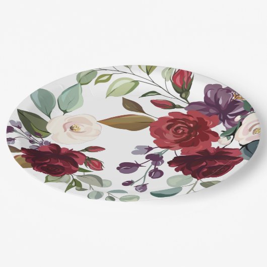 9" Rundpapierplatte Weiße Rosen Gold Geometric Pappteller (Schrägansicht)