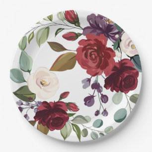 9" Rundpapierplatte Weiße Rosen Gold Geometric Pappteller