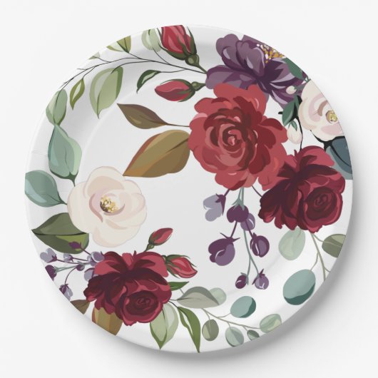 9" Rundpapierplatte Weiße Rosen Gold Geometric Pappteller (Vorderseite)