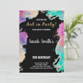 9. Schwarze Lila Farbe Geburtstag Einladungen (Stehend Vorderseite)