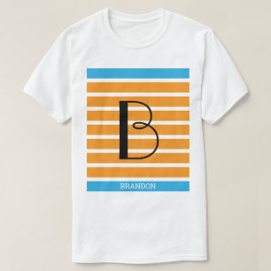 9 Streifen Orange Blue Monogram Personalisiert T-Shirt