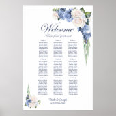 9 Tabelle Blue White Rose Blumenmuster Seekarte Poster (Vorne)