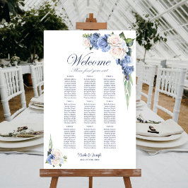 9 Tabelle Blue White Rose Blumenmuster Seekarte Poster