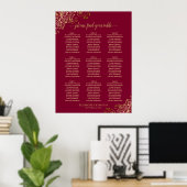 9 Tabelle Elegantes Burgundy & Gold Lace Seating C Poster (Heimbüro)