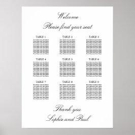 9 Tabelle Elegantes Minimalistisches Sitzdiagramm Poster