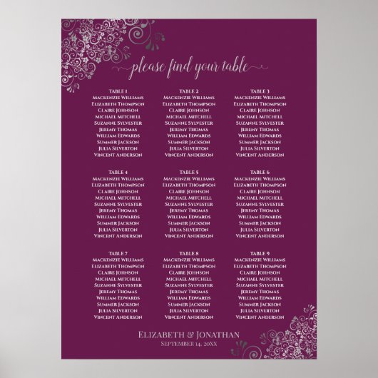 9 Tabelle Hochzeitskalkulation & Silber Poster (Vorne)