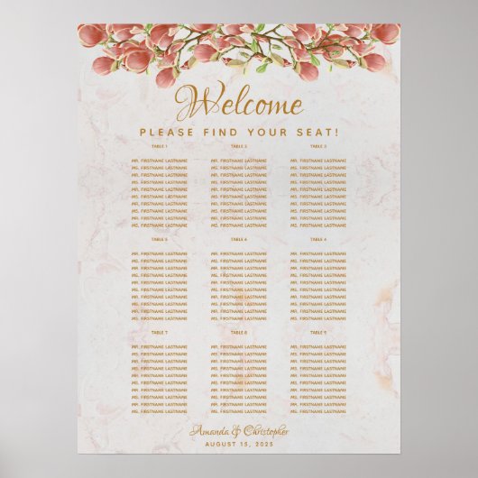 9 Tabelle Hochzeitskarte Rosa Magnolia Marmor Poster (Vorne)