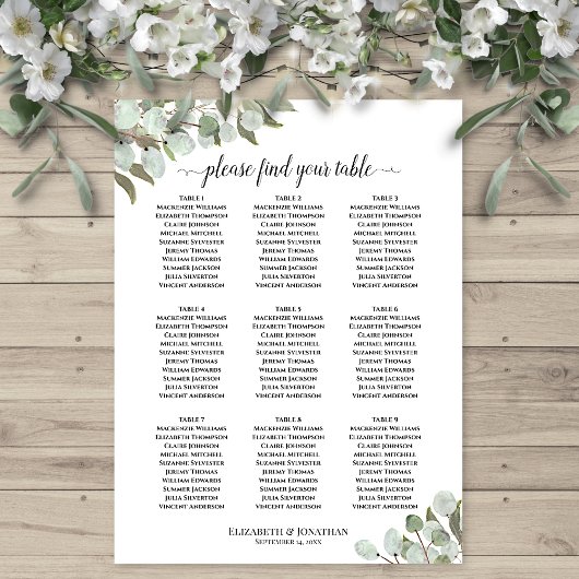 9 Tabelle Rustikale Eukalyptus-Hochzeitstabelle Poster