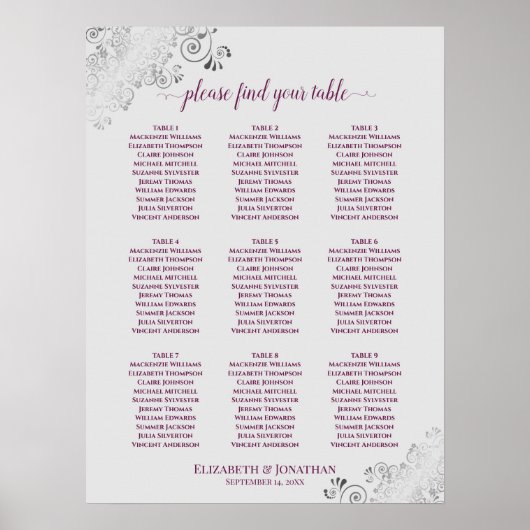 9 Tabelle Seekarten Lila & grau Poster (Vorne)