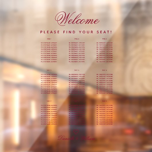 9 Tabelle Transparente Übersicht über die Hochzeit Fensteraufkleber (Blatt 2)