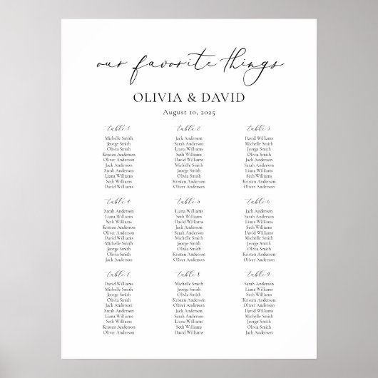 9 Tabellen Einfach unsere Lieblingssitzkarte Poster (Vorne)