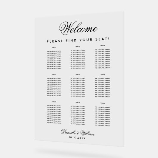 9 Tabellen Einfache, transparente Hochzeitssitzdia Acrylschild (Winkel)