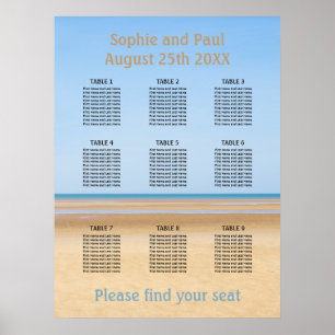 9 Table Beach Wedding Seating Chart Poster