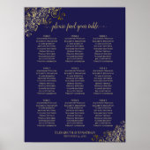 9 Table Wedding Seating Chart Navy Blue Lacy Gold Poster (Vorne)
