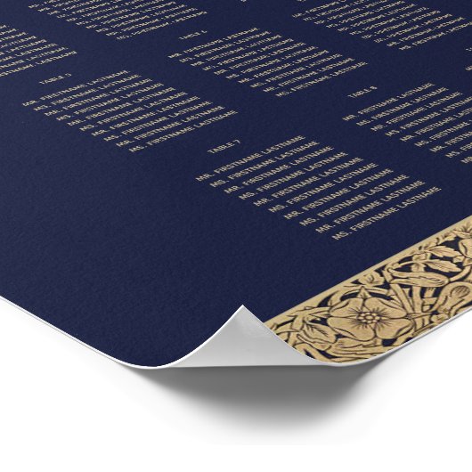 9 Tables Navy Blue Wedding Chart Gold Rose Poster (Ecke)