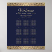 9 Tables Navy Blue Wedding Chart Gold Rose Poster (Vorne)