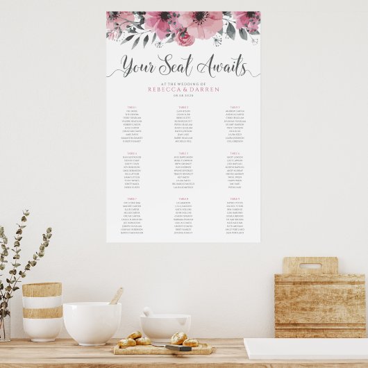 9 Tafelrosa Blumenübersicht Poster (Küche)