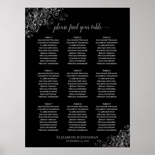 9 Tafelsilber für Hochzeitssitze Schwarz Poster (Vorne)