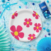 9" Teller aus Papier, weiß mit rosa Blume (Party)