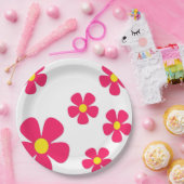 9" Teller aus Papier, weiß mit rosa Blume (Party)