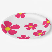 9" Teller aus Papier, weiß mit rosa Blume (Schrägansicht)