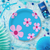 9" Teller, blau mit rosa Blume Pappteller (Party)