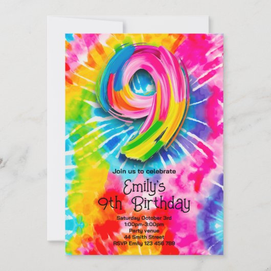 9. Tie Dye Geburtstag Einladung (Vorderseite)