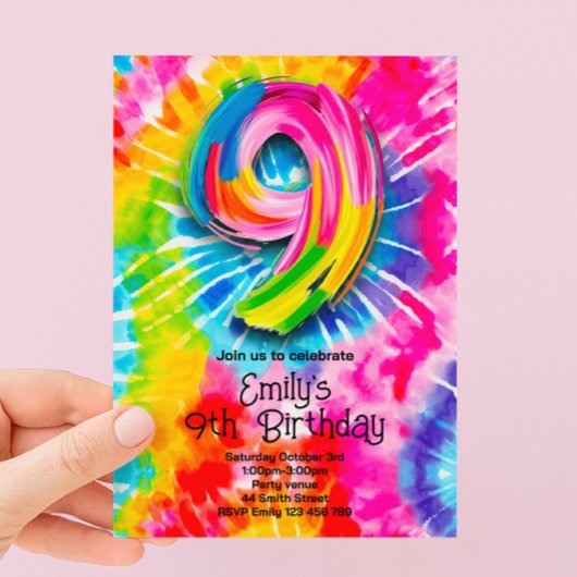 9. Tie Dye Geburtstag Einladung
