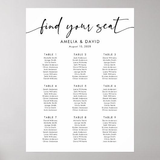 9 Tische für Sitzplätze Poster (Vorne)